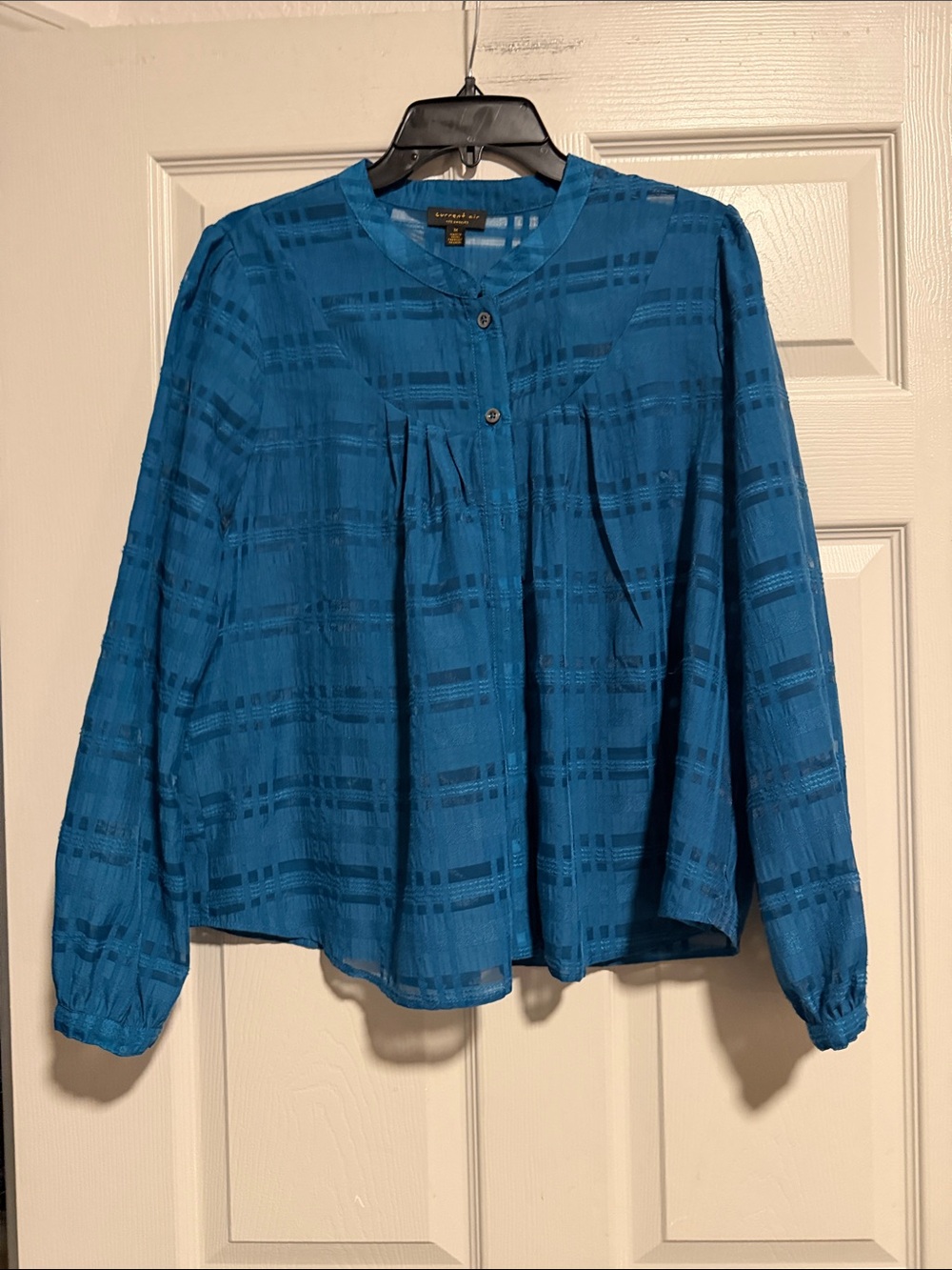 Current Air Teal Blue Button-Front Textured Blouse